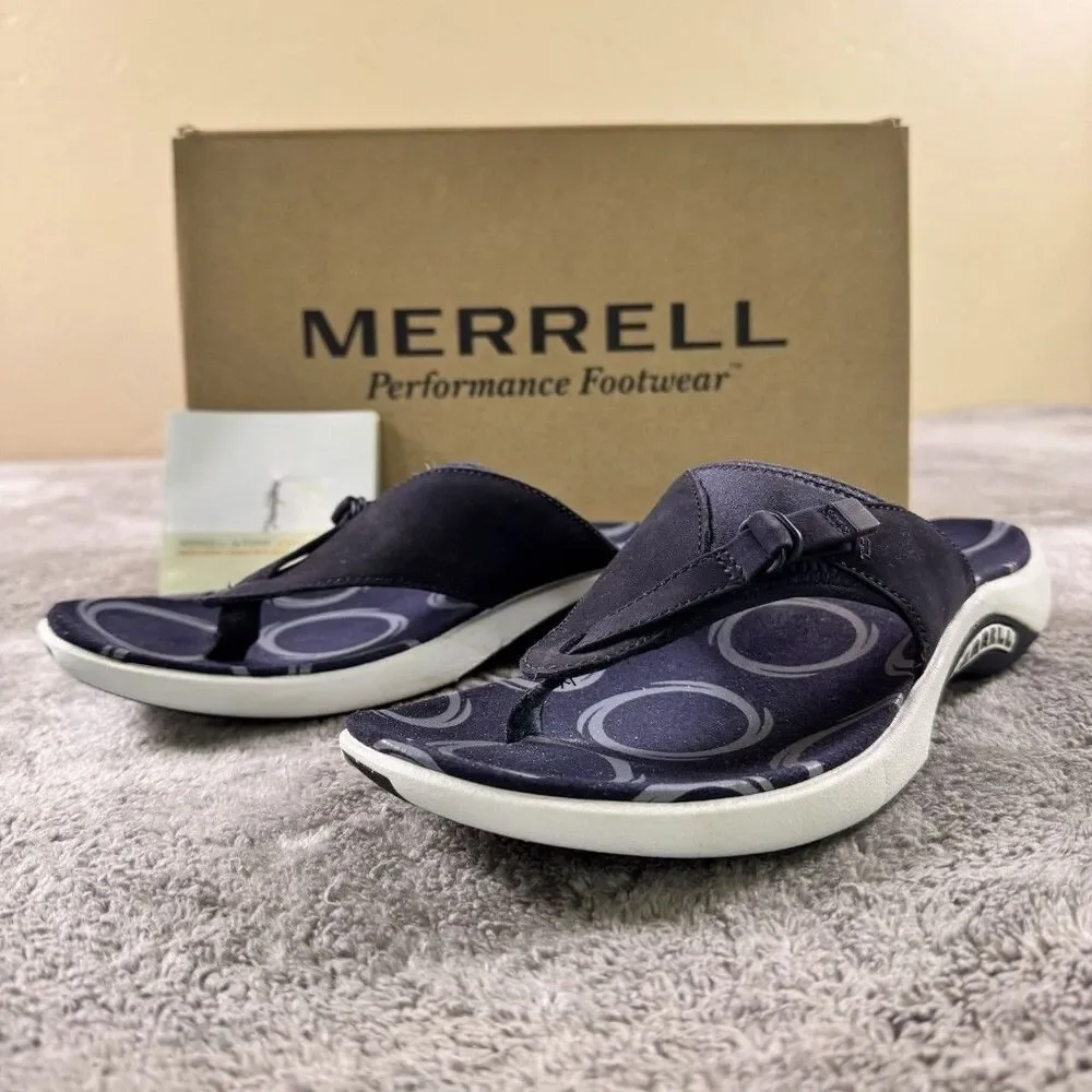 Merrell Nubuck Leather Comfort Thong Sandals Navy Women’s Size 10 Medium Q-Form